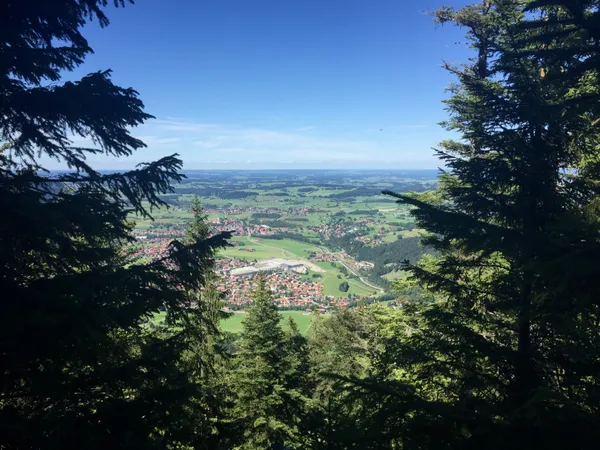 Aufstieg zur Hochalphütte. Unten Pfronten.