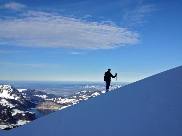 Aufstieg zum Redertengrat - im Hintergrund Wägitalersee und Zürichsee