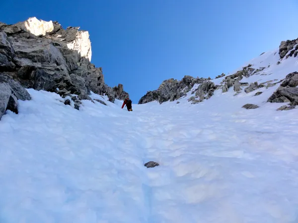 Aufstieg durch das Y-Couloir