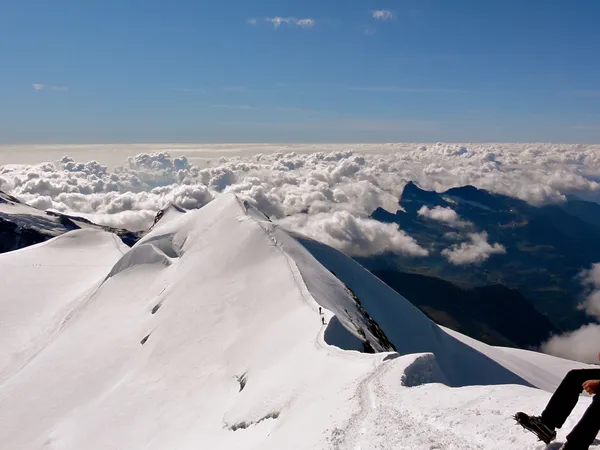 Der schöne Grat vom Castor runter zum Felikjoch. Dahinter Italien.