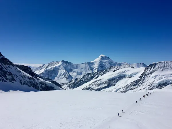 Piste vom Jungfraujoch zum Mönchsjoch vor grossartiger Kulisse